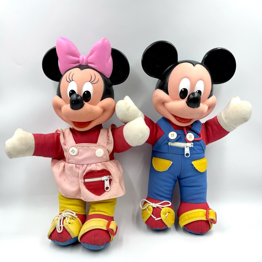 Vintage 1980s Disney Mickey & Minnie Mouse Learn to Dress Dolls Mattel Buckle